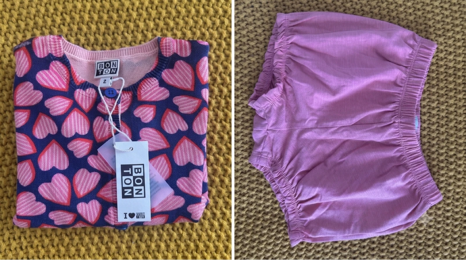 Lot Bonton NEUF : Gilet Cœurs 2 ans + Bloomer Rose 2 ans 💖